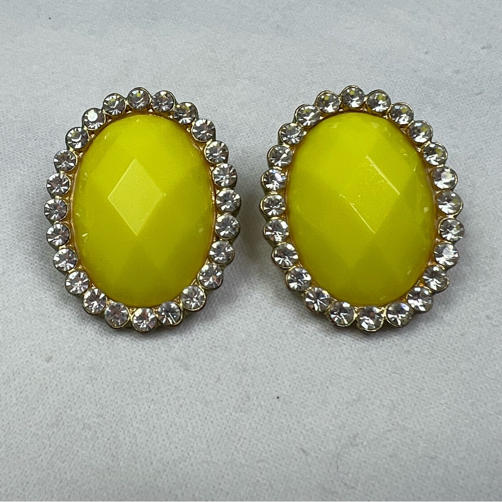 PLUNDER Yellow Oval Rhinestone Statement Stud Earrings